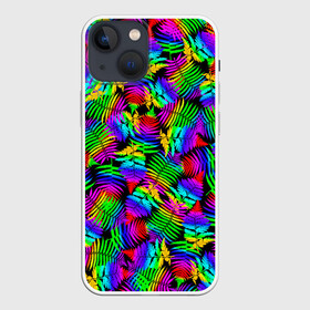 Чехол для iPhone 13 mini с принтом Неоновый папоротник в Санкт-Петербурге,  |  | neon | summer | tropical | азия | ветки | джунгли | жара | зелень | красочный | лето | листья | неоновые цвета | остров | отпуск | пальмы | папоротник | пляж | природа | путешествие | радужный | растения | таиланд