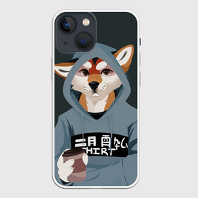 Чехол для iPhone 13 mini с принтом Furry fox в Санкт-Петербурге,  |  | furry | furry fox | антропоморфное животное | животные | зверь | капюшон | кофе | лиса | фурри | человек