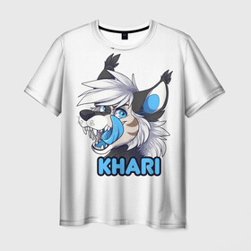 Мужская футболка 3D с принтом Furry wolf Khari в Санкт-Петербурге, 100% полиэфир | прямой крой, круглый вырез горловины, длина до линии бедер | Тематика изображения на принте: furry | khari | антропоморфное животное | волк | животные | зверь | фурри | человек