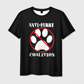 Мужская футболка 3D с принтом Anti-Furry coalition в Санкт-Петербурге, 100% полиэфир | прямой крой, круглый вырез горловины, длина до линии бедер | anti furry | coalition | furry | антифурри | антропоморфные животные | запрет | зверь | знак | коалиция | фурри | человек животные