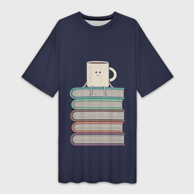 Платье-футболка 3D с принтом Book Cup в Санкт-Петербурге,  |  | book | chill | coffee | cup | knowledge | mountain | relax | study | tee | гора | знания | книга | книги | книжный | кофе | кружка | релакс | чай | чил