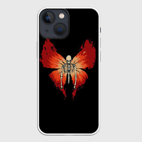 Чехол для iPhone 13 mini с принтом Butterfly Skeleton в Санкт-Петербурге,  |  | bones | butterfly | chitin | fire | flame | orange | red | ribs | ridge | skeleton | skull | wings | бабочка | кости | красный | крылья | огонь | оранжевый | пламя | ребра | скелет | хитин | хребет | череп