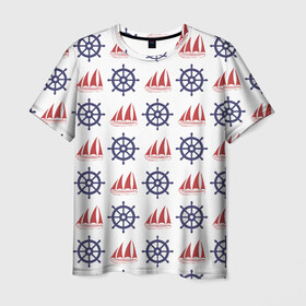 Мужская футболка 3D с принтом Корабли и штурвалы в Санкт-Петербурге, 100% полиэфир | прямой крой, круглый вырез горловины, длина до линии бедер | ships | корабли | кораблики | море | морские | морское | руль | штурвал | штурвалы