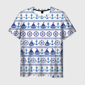 Мужская футболка 3D с принтом Морские мотивы в Санкт-Петербурге, 100% полиэфир | прямой крой, круглый вырез горловины, длина до линии бедер | ships | корабли | кораблики | море | морские | морское | руль | штурвал | якорь