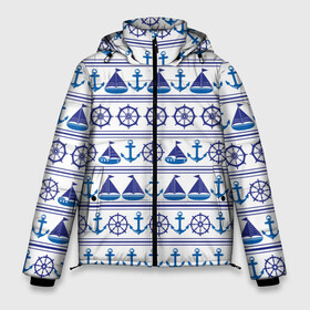 Мужская зимняя куртка 3D с принтом Морские мотивы в Санкт-Петербурге, верх — 100% полиэстер; подкладка — 100% полиэстер; утеплитель — 100% полиэстер | длина ниже бедра, свободный силуэт Оверсайз. Есть воротник-стойка, отстегивающийся капюшон и ветрозащитная планка. 

Боковые карманы с листочкой на кнопках и внутренний карман на молнии. | Тематика изображения на принте: ships | корабли | кораблики | море | морские | морское | руль | штурвал | якорь