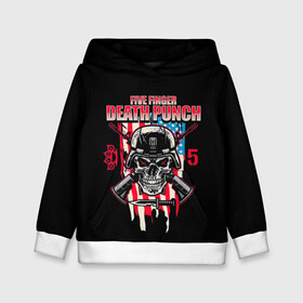 Детская толстовка 3D с принтом 5FDP | Five Finger Death Punch в Санкт-Петербурге, 100% полиэстер | двухслойный капюшон со шнурком для регулировки, мягкие манжеты на рукавах и по низу толстовки, спереди карман-кенгуру с мягким внутренним слоем | 5fdp | america | death | ffdp | finger | five | hard | metal | music | punch | rock | skull | states | united | usa | америка | метал | музыка | рок | сша | хард | череп