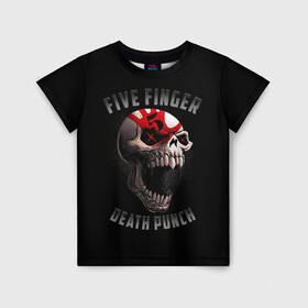 Детская футболка 3D с принтом Five Finger Death Punch | 5FDP в Санкт-Петербурге, 100% гипоаллергенный полиэфир | прямой крой, круглый вырез горловины, длина до линии бедер, чуть спущенное плечо, ткань немного тянется | 5fdp | america | death | ffdp | finger | five | hard | metal | music | punch | rock | skull | states | united | usa | америка | метал | музыка | рок | сша | хард | череп