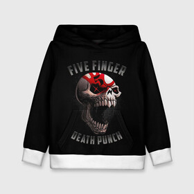 Детская толстовка 3D с принтом Five Finger Death Punch | 5FDP в Санкт-Петербурге, 100% полиэстер | двухслойный капюшон со шнурком для регулировки, мягкие манжеты на рукавах и по низу толстовки, спереди карман-кенгуру с мягким внутренним слоем | 5fdp | america | death | ffdp | finger | five | hard | metal | music | punch | rock | skull | states | united | usa | америка | метал | музыка | рок | сша | хард | череп