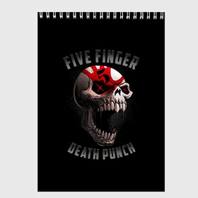 Скетчбук с принтом Five Finger Death Punch | 5FDP в Санкт-Петербурге, 100% бумага
 | 48 листов, плотность листов — 100 г/м2, плотность картонной обложки — 250 г/м2. Листы скреплены сверху удобной пружинной спиралью | Тематика изображения на принте: 5fdp | america | death | ffdp | finger | five | hard | metal | music | punch | rock | skull | states | united | usa | америка | метал | музыка | рок | сша | хард | череп