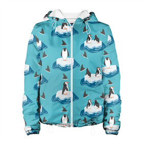 Женская куртка 3D с принтом Пингвины в Санкт-Петербурге, ткань верха — 100% полиэстер, подклад — флис | прямой крой, подол и капюшон оформлены резинкой с фиксаторами, два кармана без застежек по бокам, один большой потайной карман на груди. Карман на груди застегивается на липучку | море | морские | океан | пингвин | пингвинчик | пингвины | плавники акул