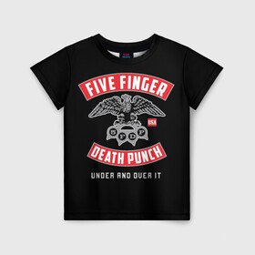 Детская футболка 3D с принтом Five Finger Death Punch (5FDP) в Санкт-Петербурге, 100% гипоаллергенный полиэфир | прямой крой, круглый вырез горловины, длина до линии бедер, чуть спущенное плечо, ткань немного тянется | 5fdp | america | death | ffdp | finger | five | hard | metal | music | punch | rock | skull | states | united | usa | америка | метал | музыка | рок | сша | хард | череп