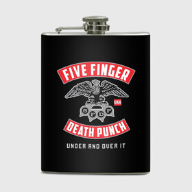 Фляга с принтом Five Finger Death Punch (5FDP) в Санкт-Петербурге, металлический корпус | емкость 0,22 л, размер 125 х 94 мм. Виниловая наклейка запечатывается полностью | 5fdp | america | death | ffdp | finger | five | hard | metal | music | punch | rock | skull | states | united | usa | америка | метал | музыка | рок | сша | хард | череп