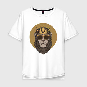 Мужская футболка хлопок Oversize с принтом Гордый Лев с бородой в Санкт-Петербурге, 100% хлопок | свободный крой, круглый ворот, “спинка” длиннее передней части | king | король | корона | кошка | лев | царь