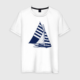 Мужская футболка хлопок с принтом Парусная лодка в Санкт-Петербурге, 100% хлопок | прямой крой, круглый вырез горловины, длина до линии бедер, слегка спущенное плечо. | sailboat | кораблик | корабль | лодка | парус | парусная лодка | тату | татуировка