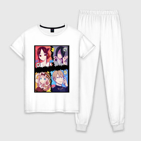 Женская пижама хлопок с принтом Госпожа Кагуя (Kaguya Sama) в Санкт-Петербурге, 100% хлопок | брюки и футболка прямого кроя, без карманов, на брюках мягкая резинка на поясе и по низу штанин | Тематика изображения на принте: ahegao | anime | chika | fujiwara | girl | girls | is | kaguya | love | sama | senpai | waifu | war | аниме | ахегао | в | вайфу | войне | госпожа | девушка | кагуя | как | любви | манга | на | семпай | сенпай | тян | тяночка | чика
