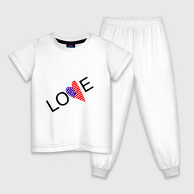 Детская пижама хлопок с принтом Американ лав в Санкт-Петербурге, 100% хлопок |  брюки и футболка прямого кроя, без карманов, на брюках мягкая резинка на поясе и по низу штанин
 | америка | любовь | надпись | сердце | сша