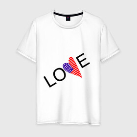 Мужская футболка хлопок с принтом Американ лав в Санкт-Петербурге, 100% хлопок | прямой крой, круглый вырез горловины, длина до линии бедер, слегка спущенное плечо. | америка | любовь | надпись | сердце | сша
