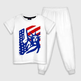 Детская пижама хлопок с принтом Свобода в Санкт-Петербурге, 100% хлопок |  брюки и футболка прямого кроя, без карманов, на брюках мягкая резинка на поясе и по низу штанин
 | америка | красный | свобода | синий | статуя свободы | сша