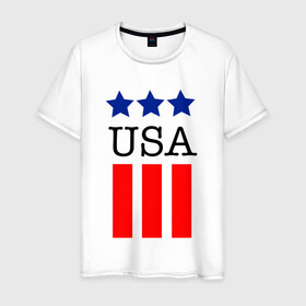 Мужская футболка хлопок с принтом США в Санкт-Петербурге, 100% хлопок | прямой крой, круглый вырез горловины, длина до линии бедер, слегка спущенное плечо. | америка | американский флаг | красный | синий | сша