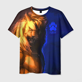 Мужская футболка 3D с принтом Furry lion в Санкт-Петербурге, 100% полиэфир | прямой крой, круглый вырез горловины, длина до линии бедер | furry | lion | антропоморфные животные | лев | люди животные | разбойник | фурри | фурри фэндом