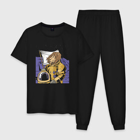 Мужская пижама хлопок с принтом Космический Лев Космонавт в Санкт-Петербурге, 100% хлопок | брюки и футболка прямого кроя, без карманов, на брюках мягкая резинка на поясе и по низу штанин
 | Тематика изображения на принте: astronaut | cosmonaut | landscape | lev | lion | moon | space lion | астронавт на луне | большая киса | большая кошка | большие кошки | в космосе | гордый лев | грива | знак зодиака лев | зодиак | лев на луне | лев с гривой | лёва
