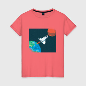 Женская футболка хлопок с принтом Маск SpaceX миссия на марс в Санкт-Петербурге, 100% хлопок | прямой крой, круглый вырез горловины, длина до линии бедер, слегка спущенное плечо | Тематика изображения на принте: earth | elon musk | mars | nasa | red planet | roscosmos | space | space shuttle | star | stars | астронавт | илон маск | класная планета | космический пейзаж | космонавт | летит на марс | наса | планета земля | роскосмос | спейс экс | спейс