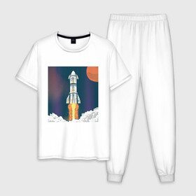 Мужская пижама хлопок с принтом Запуск ракеты Atlas Атлас V в Санкт-Петербурге, 100% хлопок | брюки и футболка прямого кроя, без карманов, на брюках мягкая резинка на поясе и по низу штанин
 | earth | elon musk | mars | nasa | roscosmos | space | space shuttle | star | stars | usa | астронавт | илон маск | космодром | космонавт | миссия sbirs | мыс канаверал | наса | планета земля | рн atlas v 421 | роскосмос | спейс экс | спейсэк