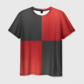 Мужская футболка 3D с принтом Черно-красная Кожа в Санкт-Петербурге, 100% полиэфир | прямой крой, круглый вырез горловины, длина до линии бедер | patchwork | skin | stripes | кожа | полосы
