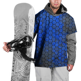 Накидка на куртку 3D с принтом Синие Соты в Санкт-Петербурге, 100% полиэстер |  | Тематика изображения на принте: hexagons | honeycombs | metal | соты | шестиугольники