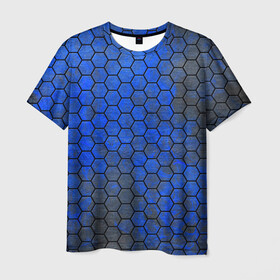 Мужская футболка 3D с принтом Синие Соты в Санкт-Петербурге, 100% полиэфир | прямой крой, круглый вырез горловины, длина до линии бедер | hexagons | honeycombs | metal | соты | шестиугольники