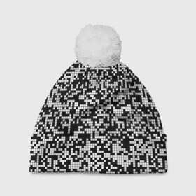 Шапка 3D c помпоном с принтом Пиксельная Текстура в Санкт-Петербурге, 100% полиэстер | универсальный размер, печать по всей поверхности изделия | blackandwhite | pattern | pixels | пиксели | черно белый