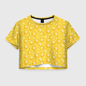 Женская футболка Crop-top 3D с принтом Fresh Lemon в Санкт-Петербурге, 100% полиэстер | круглая горловина, длина футболки до линии талии, рукава с отворотами | citrus | fresh | fruits | lemon | лимоны