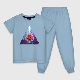 Детская пижама хлопок с принтом Дзен-утконос в Санкт-Петербурге, 100% хлопок |  брюки и футболка прямого кроя, без карманов, на брюках мягкая резинка на поясе и по низу штанин
 | буддизм | дзен | космос | медитация | спейс арт | треугольник | утконос