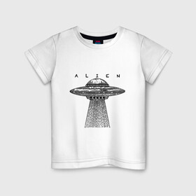 Детская футболка хлопок с принтом Alien в Санкт-Петербурге, 100% хлопок | круглый вырез горловины, полуприлегающий силуэт, длина до линии бедер | гравюра | графика | инопланетный корабль | космический корабль | космос | летающая тарелка | пришельцы | чёрно белый