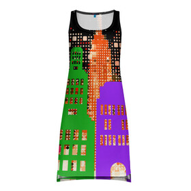 Платье-майка 3D с принтом Ночной Город в Санкт-Петербурге, 100% полиэстер | полуприлегающий силуэт, широкие бретели, круглый вырез горловины, удлиненный подол сзади. | city | город | дома | неон | ночь