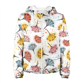 Женская куртка 3D с принтом Абстрактные цветы одуванчики в Санкт-Петербурге, ткань верха — 100% полиэстер, подклад — флис | прямой крой, подол и капюшон оформлены резинкой с фиксаторами, два кармана без застежек по бокам, один большой потайной карман на груди. Карман на груди застегивается на липучку | летний | одуванчик | разноцветный | цветы