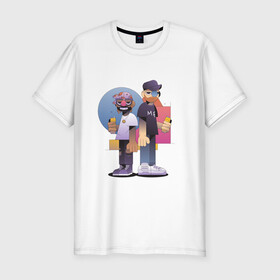 Мужская футболка хлопок Slim с принтом Тони и Феррис в Санкт-Петербурге, 92% хлопок, 8% лайкра | приталенный силуэт, круглый вырез ворота, длина до линии бедра, короткий рукав | gangster | music | people | крутой | мультфильм