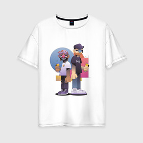 Женская футболка хлопок Oversize с принтом Тони и Феррис в Санкт-Петербурге, 100% хлопок | свободный крой, круглый ворот, спущенный рукав, длина до линии бедер
 | gangster | music | people | крутой | мультфильм