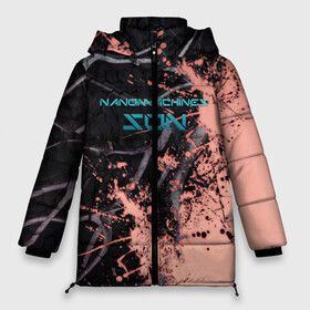 Женская зимняя куртка Oversize с принтом MGR - Nanomachines Son в Санкт-Петербурге, верх — 100% полиэстер; подкладка — 100% полиэстер; утеплитель — 100% полиэстер | длина ниже бедра, силуэт Оверсайз. Есть воротник-стойка, отстегивающийся капюшон и ветрозащитная планка. 

Боковые карманы с листочкой на кнопках и внутренний карман на молнии | armstrong | metal gear | metal gear rising | metal gear solid | mgr | mgs | nanomachines | nanomachines son | raiden | snake | steven armstrong | армстронг | мгр | мгс | метал гир | метал гир райзен | наномашины | наномашины сынок | райден