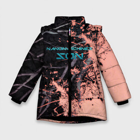 Зимняя куртка для девочек 3D с принтом MGR - Nanomachines Son в Санкт-Петербурге, ткань верха — 100% полиэстер; подклад — 100% полиэстер, утеплитель — 100% полиэстер. | длина ниже бедра, удлиненная спинка, воротник стойка и отстегивающийся капюшон. Есть боковые карманы с листочкой на кнопках, утяжки по низу изделия и внутренний карман на молнии. 

Предусмотрены светоотражающий принт на спинке, радужный светоотражающий элемент на пуллере молнии и на резинке для утяжки. | armstrong | metal gear | metal gear rising | metal gear solid | mgr | mgs | nanomachines | nanomachines son | raiden | snake | steven armstrong | армстронг | мгр | мгс | метал гир | метал гир райзен | наномашины | наномашины сынок | райден