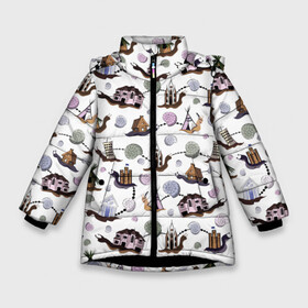 Зимняя куртка для девочек 3D с принтом улитки и домики в Санкт-Петербурге, ткань верха — 100% полиэстер; подклад — 100% полиэстер, утеплитель — 100% полиэстер. | длина ниже бедра, удлиненная спинка, воротник стойка и отстегивающийся капюшон. Есть боковые карманы с листочкой на кнопках, утяжки по низу изделия и внутренний карман на молнии. 

Предусмотрены светоотражающий принт на спинке, радужный светоотражающий элемент на пуллере молнии и на резинке для утяжки. | домики | милые. анималистический паттерн | паттерн с улитками | ракушки | улитки