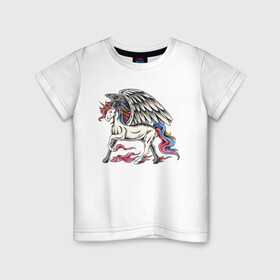 Детская футболка хлопок с принтом Славный единорог в Санкт-Петербурге, 100% хлопок | круглый вырез горловины, полуприлегающий силуэт, длина до линии бедер | Тематика изображения на принте: единорог | лошадь | пегас | пони | титаны