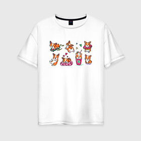 Женская футболка хлопок Oversize с принтом Плюшевый корги в Санкт-Петербурге, 100% хлопок | свободный крой, круглый ворот, спущенный рукав, длина до линии бедер
 | dogs | корги | маленькие собаки | пёс | собака | стикеры