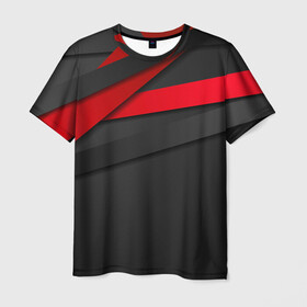 Мужская футболка 3D с принтом Красные полосы в Санкт-Петербурге, 100% полиэфир | прямой крой, круглый вырез горловины, длина до линии бедер | abstraction | art | stripes | красно черный | полосы