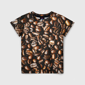 Детская футболка 3D с принтом Зерна Кофе в Санкт-Петербурге, 100% гипоаллергенный полиэфир | прямой крой, круглый вырез горловины, длина до линии бедер, чуть спущенное плечо, ткань немного тянется | beans | coffee | арабика | зерна | кофе