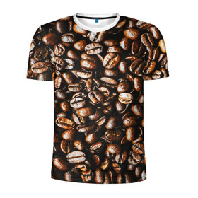 Мужская футболка 3D спортивная с принтом Зерна Кофе в Санкт-Петербурге, 100% полиэстер с улучшенными характеристиками | приталенный силуэт, круглая горловина, широкие плечи, сужается к линии бедра | beans | coffee | арабика | зерна | кофе