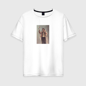 Женская футболка хлопок Oversize с принтом HARRY STYLES в Санкт-Петербурге, 100% хлопок | свободный крой, круглый ворот, спущенный рукав, длина до линии бедер
 | harry | one direction | rose