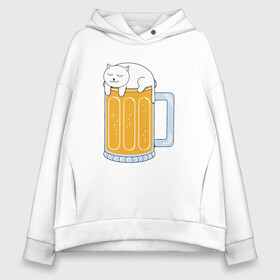 Женское худи Oversize хлопок с принтом Beer Cat в Санкт-Петербурге, френч-терри — 70% хлопок, 30% полиэстер. Мягкий теплый начес внутри —100% хлопок | боковые карманы, эластичные манжеты и нижняя кромка, капюшон на магнитной кнопке | animal | beer | cat | cute | kitty | meow | друг | животные | киска | китти | кот | котенок | котик | котэ | кошечка | кошка | лев | леопард | милый | мур | мяу | пантера | питомец | рысь | тигр