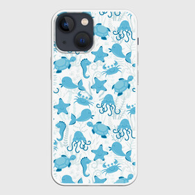 Чехол для iPhone 13 mini с принтом Морские жители в Санкт-Петербурге,  |  | dolphin | дельфин | краб | море | морская звезда | морские | морской конек | осьминог | с дельфином | черепаха