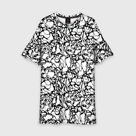 Детское платье 3D с принтом Абстрактная жидкость в Санкт-Петербурге, 100% полиэстер | прямой силуэт, чуть расширенный к низу. Круглая горловина, на рукавах — воланы | абстрактный | вода | геометрический | геометрия | дырки | жидкость | нейрографика | петли | плазма | пузыри | пятна | черно белый